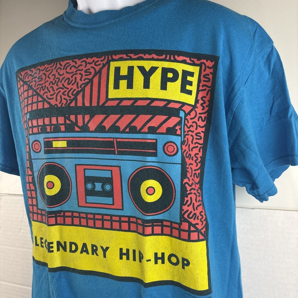 Hype Legendary Hip-Hop Retro Boombox Mens L T-Shirt Blue Cotton 2019 5 Star